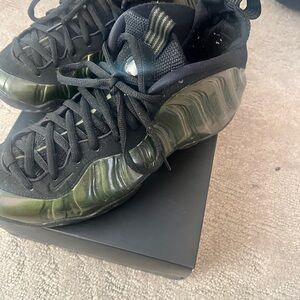 Nike Men's Olive Green and Black Foamposite Sneakers